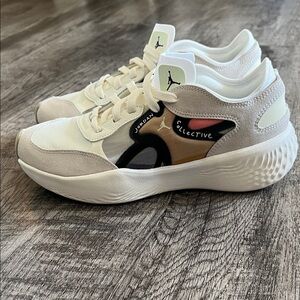 Jordan Collective Sneakers in White, Black, and Tan